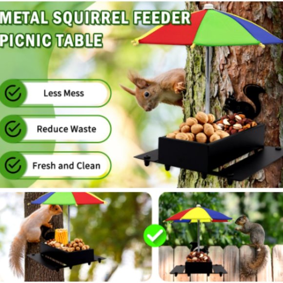 Squirrel & Chipmunk Miniature Metal Picnic Table w/Corn Cob Holder & Umbrella - Picture 10 of 12